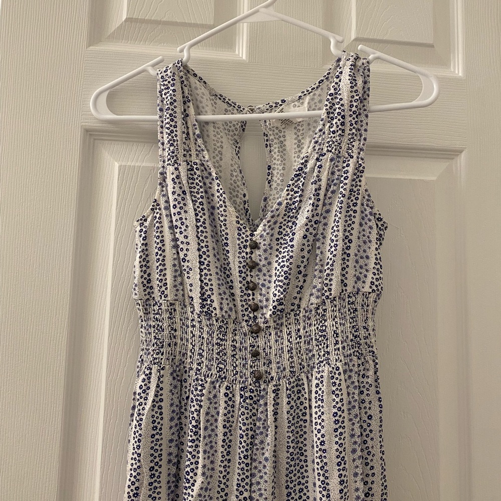 Blue Floral Japna Jumpsuit/Romper; XS